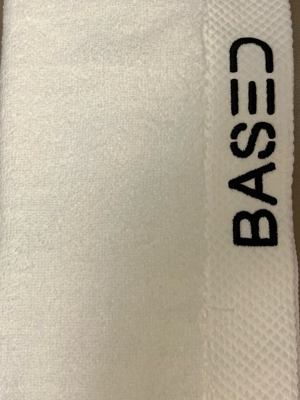 Basque White Bath Towel with Black Logo